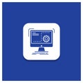 Blue Round Button for Command, computer, function, process, progress Glyph icon