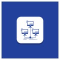 Blue Round Button for database, distributed, connection, network, computer Glyph icon Royalty Free Stock Photo