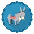 Button with donkey, saddle and pennant for American elections, Vector illustration Royalty Free Stock Photo