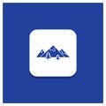 Blue Round Button for rocks, hill, landscape, nature, mountain Glyph icon