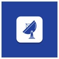 Blue Round Button for satellite, antenna, radar, space, dish Glyph icon Royalty Free Stock Photo