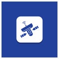 Blue Round Button for satellite, antenna, radar, space, Signal Glyph icon Royalty Free Stock Photo