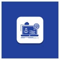 Blue Round Button for webinar, forum, online, seminar, website Glyph icon