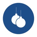 Blue round Christmas balls hanging on threads icon, button isolated on a white background.