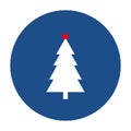 Blue round Christmas tree icon, button isolated on a white background.