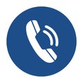 Blue round conference phone icon, button isolated on a white background. Royalty Free Stock Photo