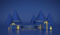 Blue round and cube podium. Scene and 3D platform with gold circle on blue background. Blank Pedestal with gift boxes with golden Royalty Free Stock Photo