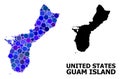 Blue Round Dot Mosaic Map of Guam Island