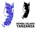 Blue Round Dot Mosaic Map of Pemba Island