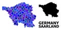 Blue Round Dot Mosaic Map of Saarland State