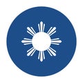 Blue round eight-rayed sun of flag of the Republic of Philippines icon, button isolated on a white background.