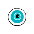 Blue round eye hand drawn vector illustration in cartoon comic style symbol Royalty Free Stock Photo