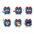 Blue round gift cartoon character with various types of business emoticons Royalty Free Stock Photo