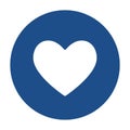 Blue round heart icon, button isolated on a white background.