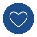 Blue round heart outline icon, button isolated on a white background.