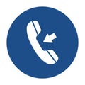 Blue round incoming call icon, button isolated on a white background. Royalty Free Stock Photo