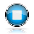 Blue round media button. STOP button. Shiny icon with chrome frame and with reflection Royalty Free Stock Photo