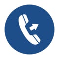 Blue round outgoing call icon, button isolated on a white background. Royalty Free Stock Photo