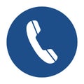 Blue round telephone receiver icon, button isolated on a white background. Royalty Free Stock Photo