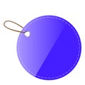 Blue Rounded Blank Tag with sticthing, isolated on white Royalty Free Stock Photo