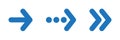 Blue rounded right arrows set. Next, enter, swipe, scroll button. Flat icon isolated on white. Continue icon. East arrow.
