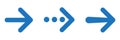 Blue rounded right arrows set. Next, enter, swipe, scroll button. Flat icon isolated on white. Continue icon. East arrow.
