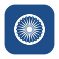 Blue rounded square Ashoka Chakra symbol of national flag of the Republic of India icon, button.