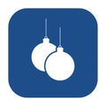 Blue rounded square Christmas balls hanging on threads icon, button.