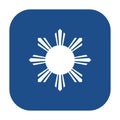 Blue rounded square eight-rayed sun of flag of the Republic of Philippines icon, button.