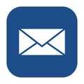 Blue rounded square envelope icon, button.