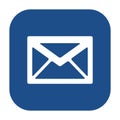 Blue rounded square envelope icon, button.