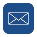 Blue rounded square envelope outline icon, button.