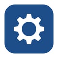 Blue rounded square gear wheel, settings icon, button.