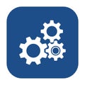 Blue rounded square gear wheels icon, button.