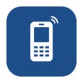 Blue rounded square mobile phone icon, button. Royalty Free Stock Photo
