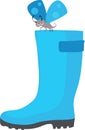 Blue rubber boot on which a blue butterfly sits, cartoon , gardening Royalty Free Stock Photo