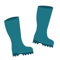 Blue rubber boots on thick corrugated soles, icon isolated on white background, vector cartoon illustration in flat Royalty Free Stock Photo