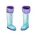 Blue rubber boots in a vector style isolated.