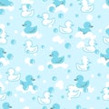 Blue Rubber Ducks Vector Pattern