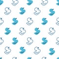 Blue Rubber Ducky Toy Cute Vector Seamless Pattern