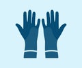 Blue rubber gloves for cleaning logo design. Housework and housekeeping, home hygiene, professional cleaning service.