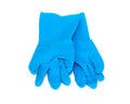 Blue rubber gloves for cleaning on white background, workhouse concept Royalty Free Stock Photo