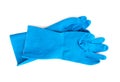 Blue rubber gloves for cleaning on white background, workhouse concept Royalty Free Stock Photo