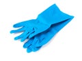 Blue rubber gloves for cleaning on white background, workhouse concept Royalty Free Stock Photo