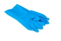 Blue rubber gloves for cleaning on white background, workhouse concept