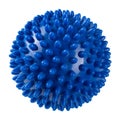 Blue rubber massage ball with soft spikes, on a white background, isolate Royalty Free Stock Photo