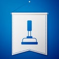 Blue Rubber plunger with wooden handle for pipe cleaning icon isolated on blue background. Toilet plunger. White pennant Royalty Free Stock Photo