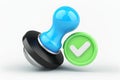 Blue Rubber Stamp with Green Checkmark â Approval and Validation Concept Royalty Free Stock Photo