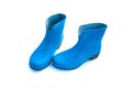 blue rubber waterproof boots on white background