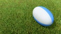 Blue rugby ball on grass V01 Royalty Free Stock Photo
